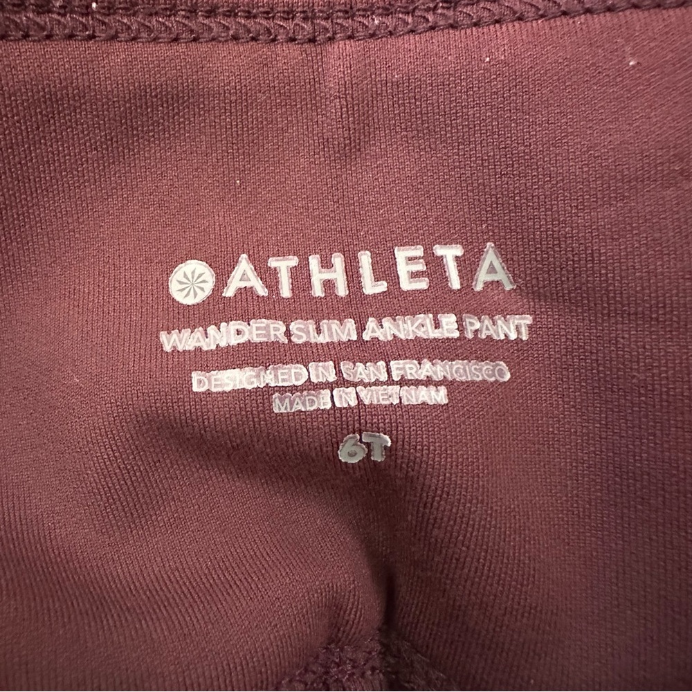 Athleta Wander Slim Ankle Pant Burgundy Women's Sz 6T Pockets Side Zip Taper - Picture 5 of 11